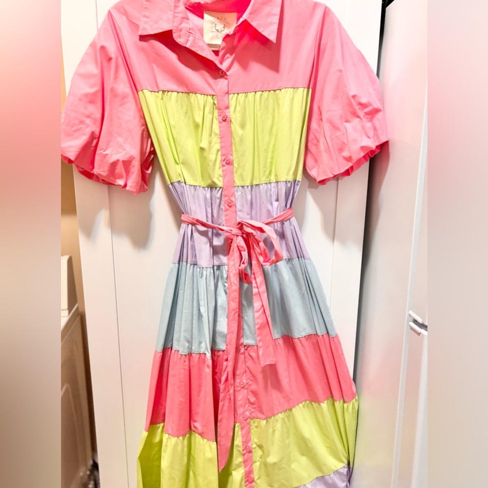 Fantastic Fawn Colorblock Maxi Dress in Pink, Lime, Lavender & Light Blue